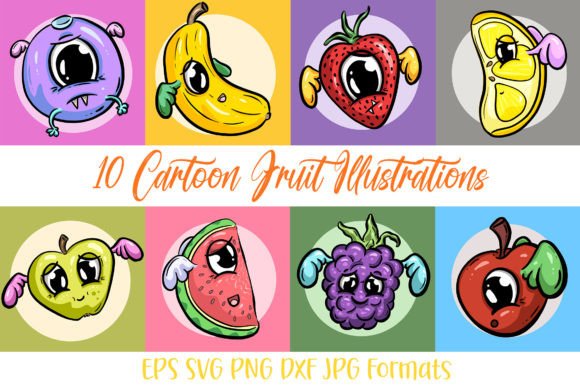 10 Cartoon Fruits with Wings Logo Mascot: A Dynamic Design Asset