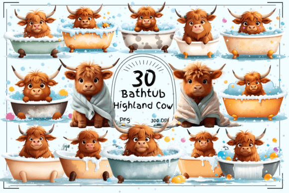 Cute Highland Baby Cow in a Bathtub: A Designer's Whimsical Asset