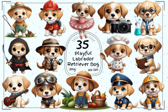 Cute Labrador Retriever Jobs Clipart: Professional Charm