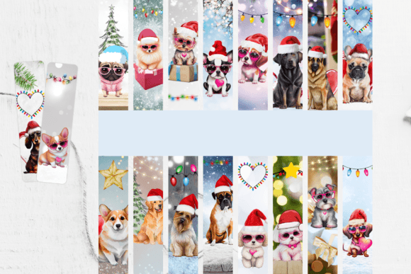 Festive Design Assets: Christmas Puppy Dog Bookmarks Set