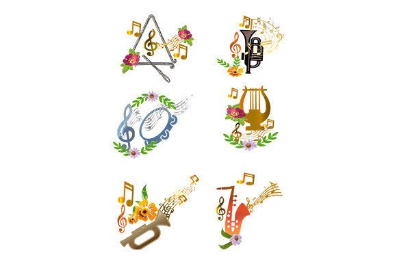 Floral Music Instrument and Notes: Design Assets for Creative Projects