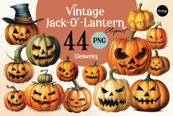 Vintage Jack-O'-Lantern Cliparts PNG for Creative Projects