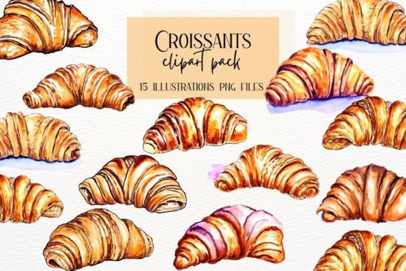 Watercolor Bakery Clipart: The Crispy Croissant Collection