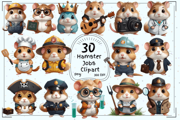 Whimsical Hamster Careers: 30 Adorable Job Clipart Designs